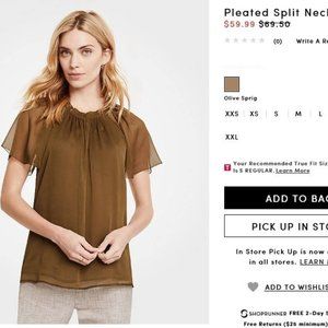 Ann Taylor Pleated Split Neck Top S